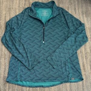 L.L. Bean Teal and Navy Striped Half-Zip Pullover